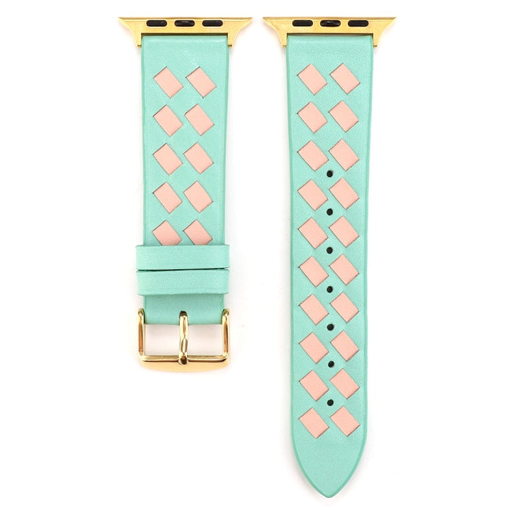 Lisslune | For Apple Watch Ultra 49mm & Watch Ultra 2 49mm / Series 9 & 8 & 7 45mm / SE 3 & SE 2 & 6 & SE & 5 & 4 44mm / 3 & 2 & 1 42mm Braided Pattern Leather Strap (Green Pink)