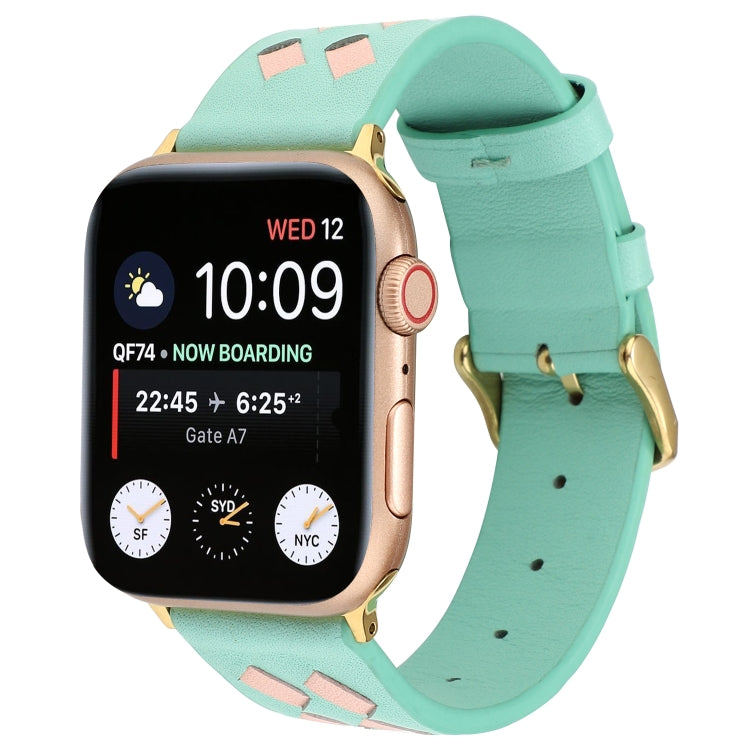 Lisslune | For Apple Watch Ultra 49mm & Watch Ultra 2 49mm / Series 9 & 8 & 7 45mm / SE 3 & SE 2 & 6 & SE & 5 & 4 44mm / 3 & 2 & 1 42mm Braided Pattern Leather Strap (Green Pink)