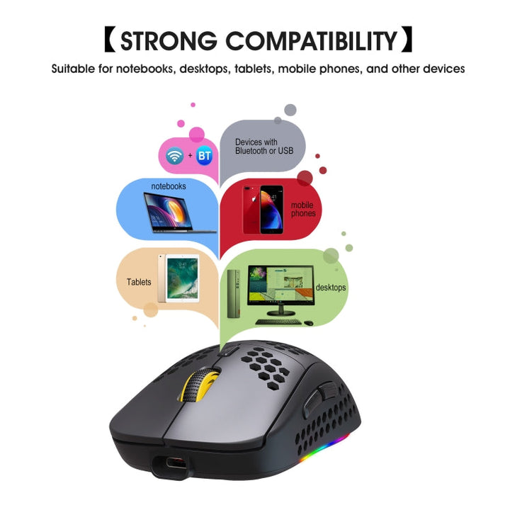 Lisslune | HXSJ T90 RGB Light Three-Mode Wireless Gaming Mouse