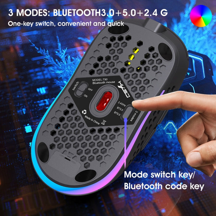 Lisslune | HXSJ T90 RGB Light Three-Mode Wireless Gaming Mouse