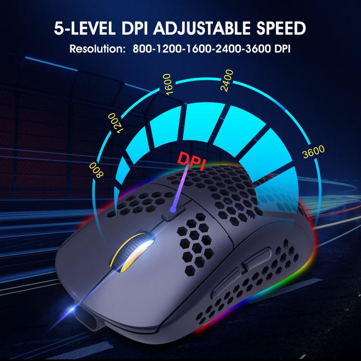 Lisslune | HXSJ T90 RGB Light Three-Mode Wireless Gaming Mouse