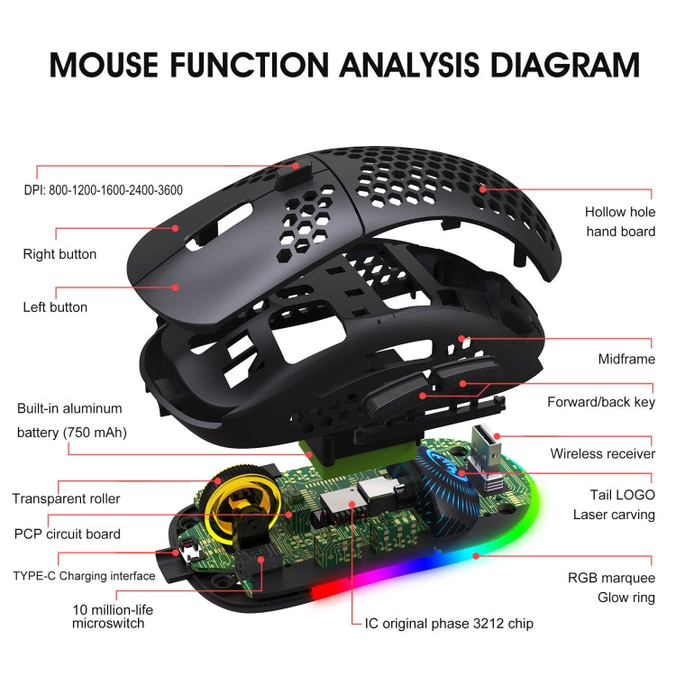 Lisslune | HXSJ T90 RGB Light Three-Mode Wireless Gaming Mouse