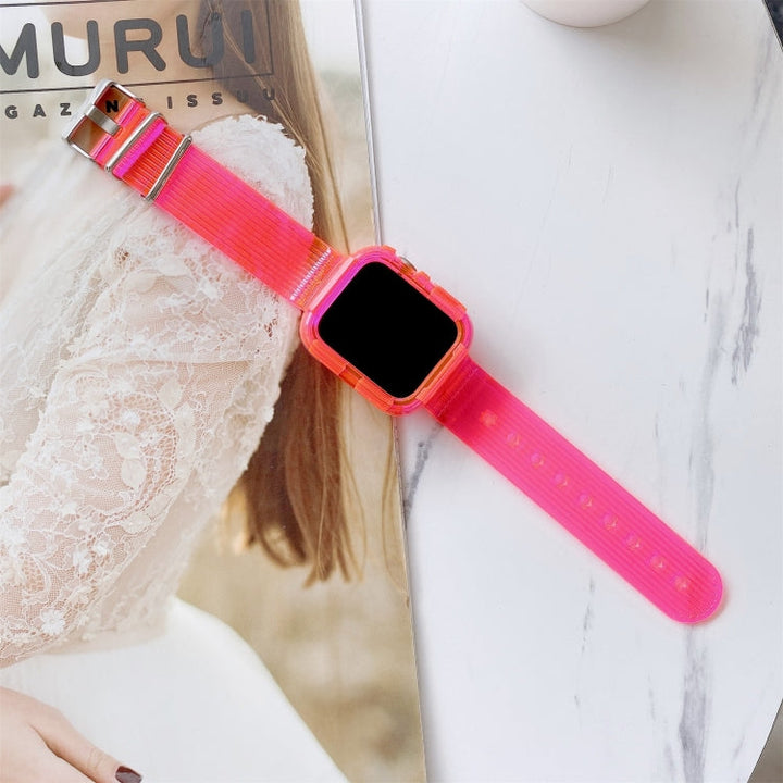 Lisslune | Candy Color Transparent TPU Watch Band for Apple Watch Series 7 45mm / & 6 & SE & 5 & 4 44mm (Rose Red)