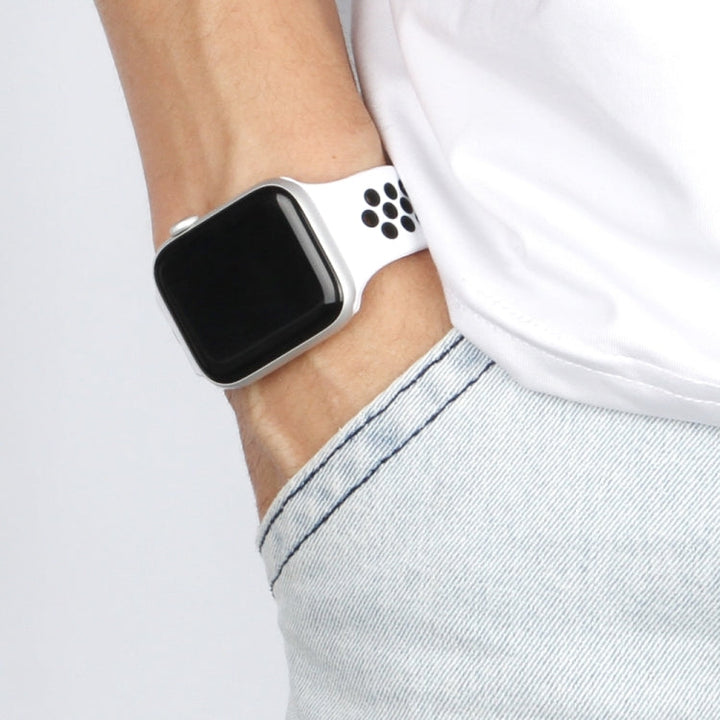 Lisslune | Elastic Silicone Watch Strap for Apple Watch Series 7 41mm / 6 & SE & 5 & 4 40mm / 3 & 2 & 1 38mm, Length:150mm (Blue White)
