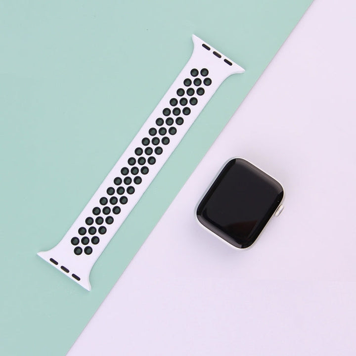 Lisslune | Elastic Silicone Watch Strap for Apple Watch Series 7 45mm / 6 & SE & 5 & 4 44mm / 3 & 2 & 1 42mm, Length:150mm(Brown White)