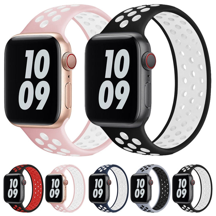 Lisslune | Elastic Silicone Watch Band for Apple Watch Apple Watch Ultra 49mm & Watch Ultra 2 49mm / Series 9 & 8 & 7 45mm / SE 3 & SE 2 & 6 & SE & 5 & 4 44mm / 3 & 2 & 1 42mm, Length: 160mm (Light Pink White)