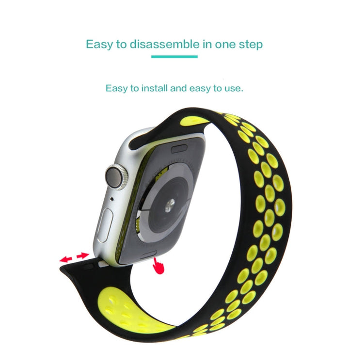 Lisslune | Elastic Silicone Watch Strap for Apple Watch Series 7 41mm / 6 & SE & 5 & 4 40mm / 3 & 2 & 1 38mm, Length: 160mm (Black Yellow)