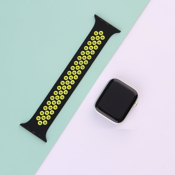Lisslune | Elastic Silicone Watch Strap for Apple Watch Series 7 41mm / 6 & SE & 5 & 4 40mm / 3 & 2 & 1 38mm, Length: 160mm (Black Yellow)
