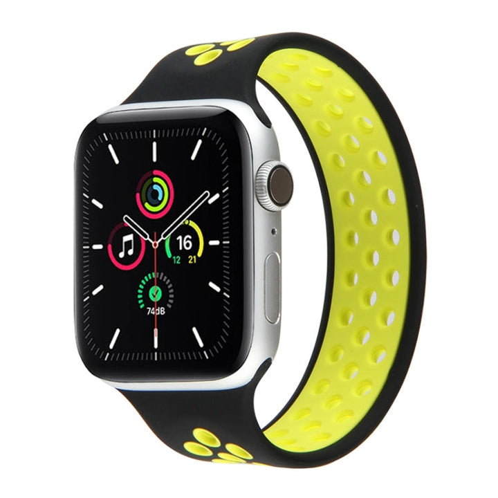 Lisslune | Elastic Silicone Watch Strap for Apple Watch Series 7 41mm / 6 & SE & 5 & 4 40mm / 3 & 2 & 1 38mm, Length: 160mm (Black Yellow)