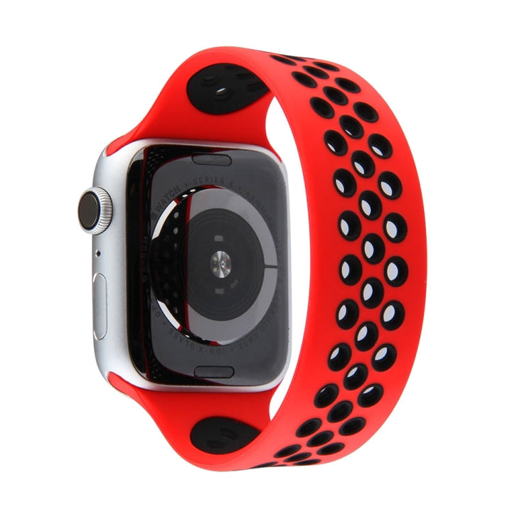 Lisslune | Elastic Silicone Watch Band for Apple Watch Series 7 41mm / 6 & SE & 5 & 4 40mm / 3 & 2 & 1 38mm, Length: 160mm (Red Black)