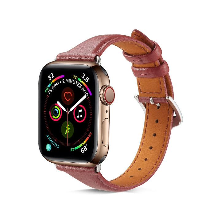 Lisslune | Leather Watch Band for Apple Watch Ultra 49mm & Watch Ultra 2 49mm / Series 9 & 8 & 7 45mm / SE 3 & SE 2 & 6 & SE & 5 & 4 44mm / 3 & 2 & 1 42mm (Burgundy)