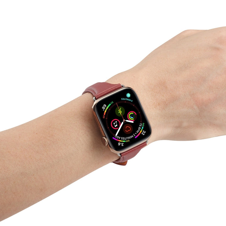 Lisslune | Leather Watch Band for Apple Watch Ultra 49mm & Watch Ultra 2 49mm / Series 9 & 8 & 7 45mm / SE 3 & SE 2 & 6 & SE & 5 & 4 44mm / 3 & 2 & 1 42mm (Burgundy)