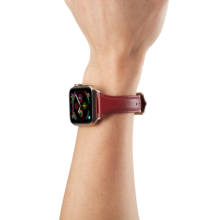 Lisslune | Leather Watch Band for Apple Watch Ultra 49mm & Watch Ultra 2 49mm / Series 9 & 8 & 7 45mm / SE 3 & SE 2 & 6 & SE & 5 & 4 44mm / 3 & 2 & 1 42mm (Burgundy)