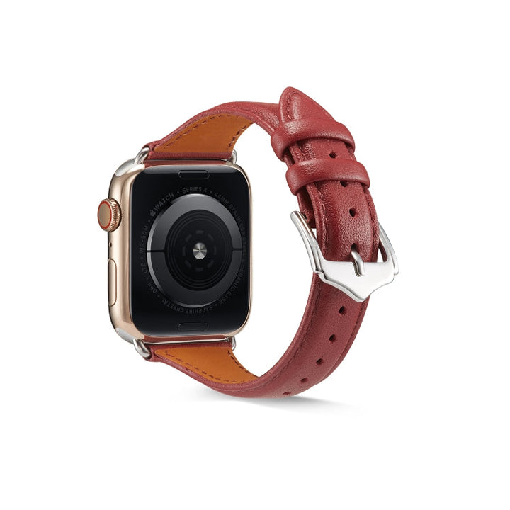 Lisslune | Leather Watch Band for Apple Watch Ultra 49mm & Watch Ultra 2 49mm / Series 9 & 8 & 7 45mm / SE 3 & SE 2 & 6 & SE & 5 & 4 44mm / 3 & 2 & 1 42mm (Burgundy)