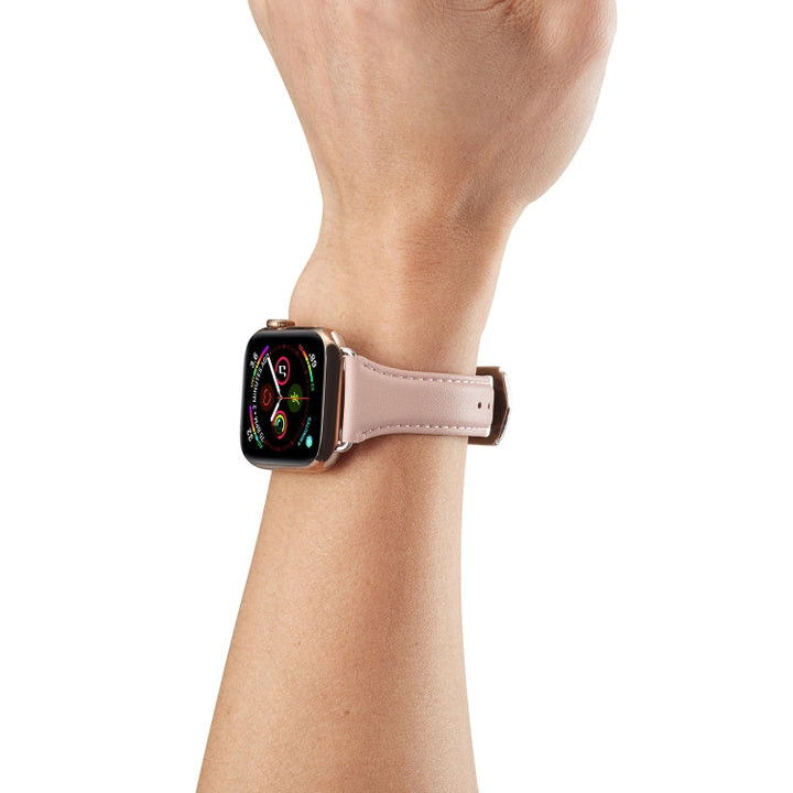 Lisslune | Leather Bracelet for Apple Watch Series 7 45mm / 6 & SE & 5 & 4 44mm / 3 & 2 & 1 42mm (Pink)