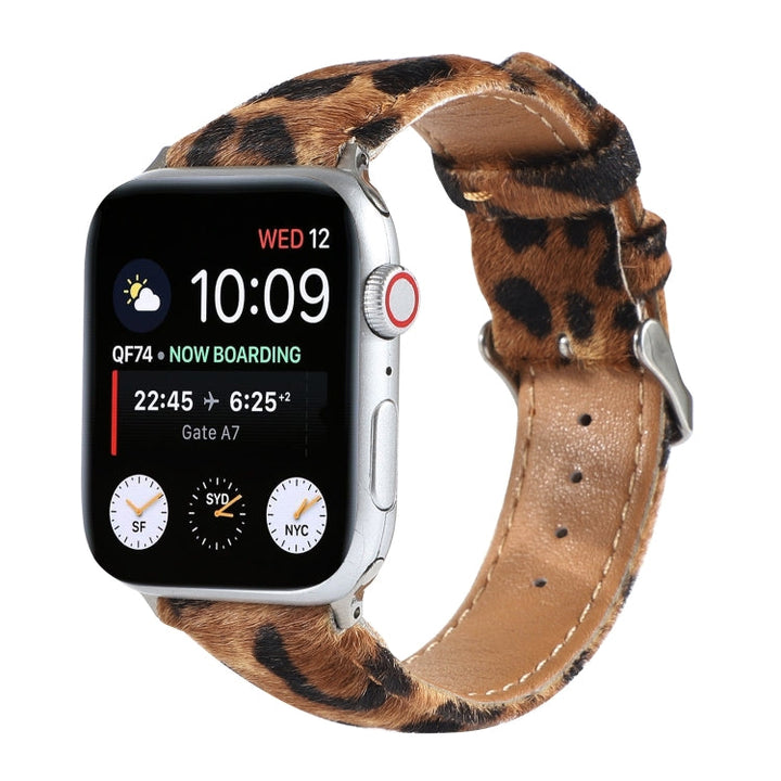 Lisslune | Horsehair Fluffy Leopard Pattern Leather Watch Strap for Apple Watch Ultra 49mm&Watch Ultra 2 49mm / Series 9&8&7 45mm / SE 3&SE 2&6&SE&5&4 44mm / 3&2&1 42mm(3)
