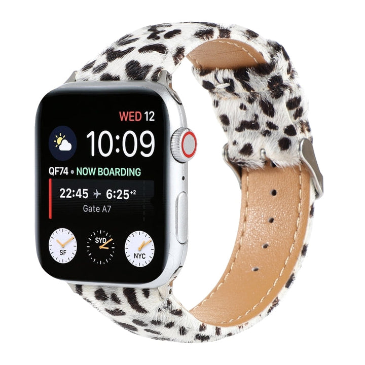 Lisslune | Horse Hair Fluffy Leopard Print Leather Watch Band For Apple Watch Series 7 45mm / 6 & SE & 5 & 4 44mm / 3 & 2 & 1 42mm(6)