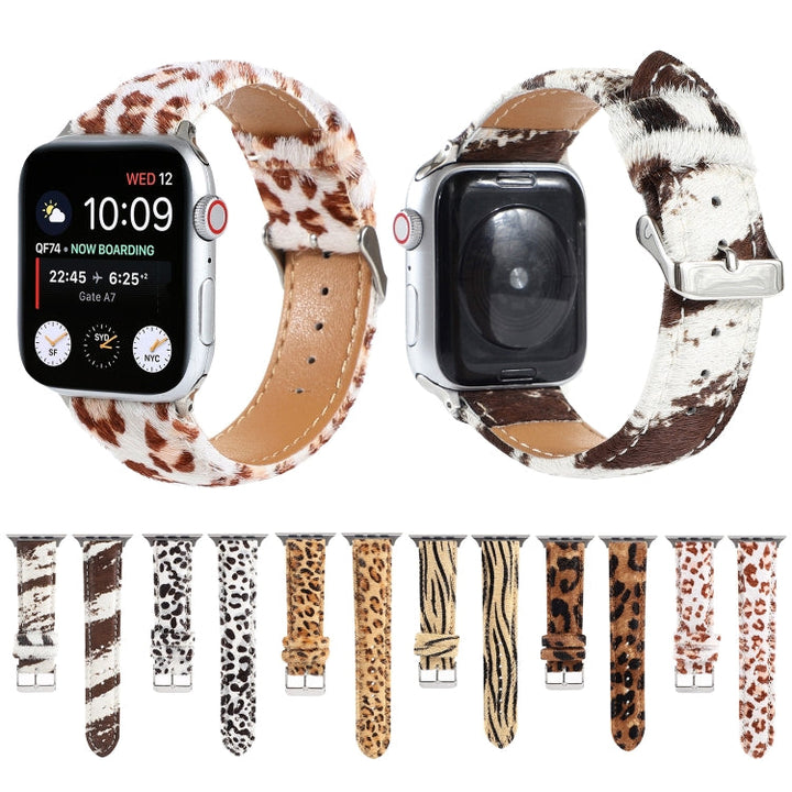 Lisslune | Horse Hair Fluffy Leopard Print Leather Watch Band For Apple Watch Series 7 45mm / 6 & SE & 5 & 4 44mm / 3 & 2 & 1 42mm(6)