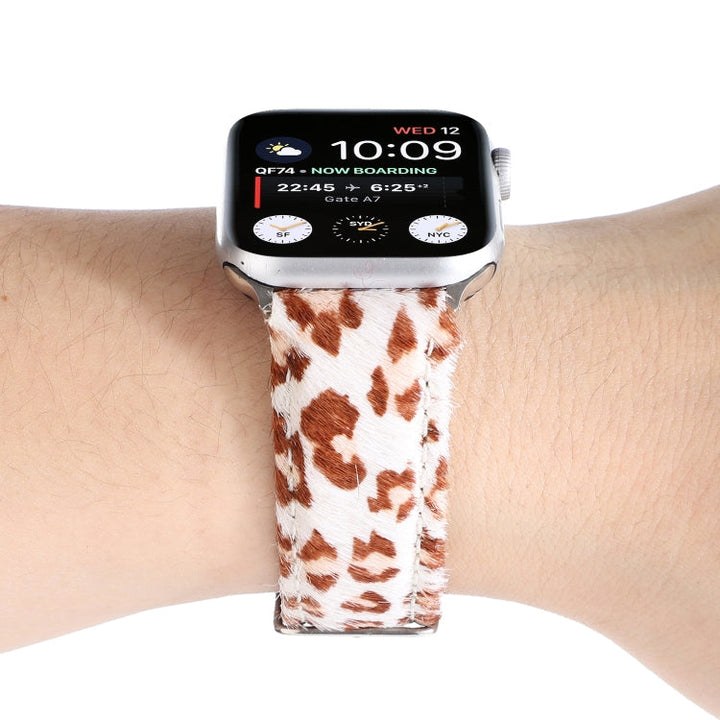 Lisslune | Horsehair fluffy leopard pattern leather watch band for Apple Watch Series 9&8&7 41mm / SE 3&SE 2&6&SE&5&4 40mm / 3&2&1 38mm(2)