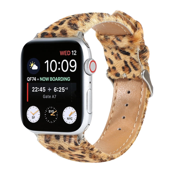Lisslune | Horsehair Fluffy Leopard Pattern Leather Watch Band for Apple Watch Series 7 41mm / 6 & SE & 5 & 4 40mm / 3 & 2 & 1 38mm(5)