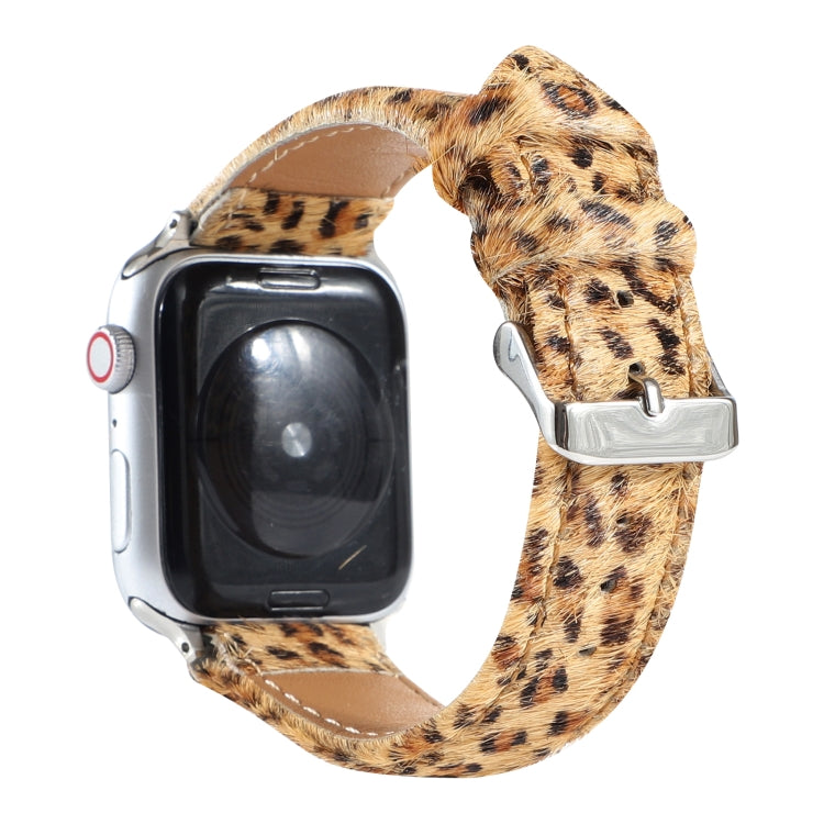 Lisslune | Horsehair Fluffy Leopard Pattern Leather Watch Band for Apple Watch Series 7 41mm / 6 & SE & 5 & 4 40mm / 3 & 2 & 1 38mm(5)