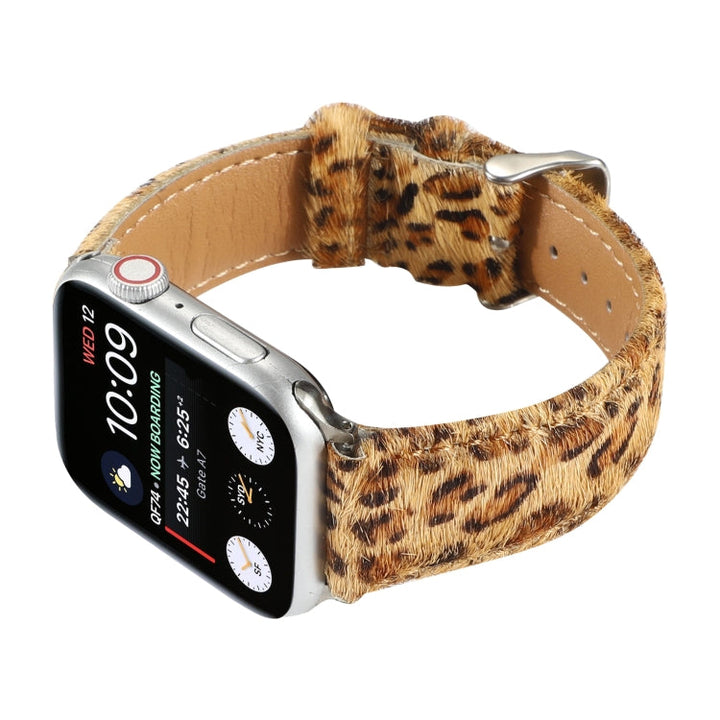 Lisslune | Horsehair Fluffy Leopard Pattern Leather Watch Band for Apple Watch Series 7 41mm / 6 & SE & 5 & 4 40mm / 3 & 2 & 1 38mm(5)