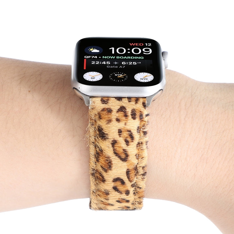 Lisslune | Horsehair Fluffy Leopard Pattern Leather Watch Band for Apple Watch Series 7 41mm / 6 & SE & 5 & 4 40mm / 3 & 2 & 1 38mm(5)