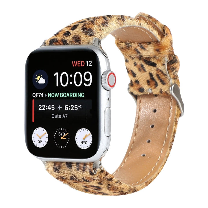 Lisslune | Horsehair Fluffy Leopard Pattern Leather Watch Band for Apple Watch Series 7 41mm / 6 & SE & 5 & 4 40mm / 3 & 2 & 1 38mm(5)