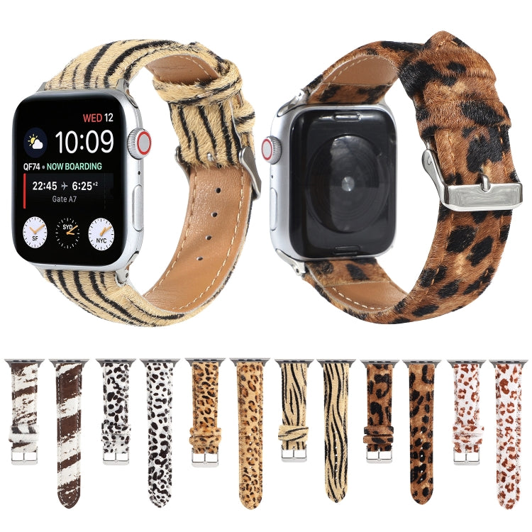 Lisslune | Horsehair Fluffy Leopard Print Leather Watch Band for Apple Watch Series 9&8&7 41mm / SE 3&SE 2&6&SE&5&4 40mm / 3&2&1 38mm(1)