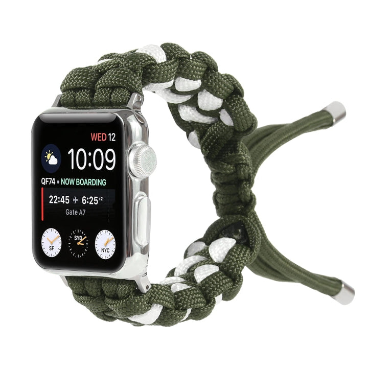 Lisslune | Braided Umbrella Cord Watch Strap for Apple Watch Series 7 45 mm / 6 & SE & 5 & 4 44 mm / 3 & 2 & 1 42 mm (Green)