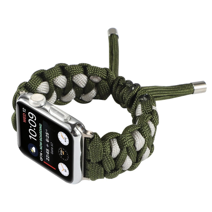 Lisslune | Braided Umbrella Cord Watch Strap for Apple Watch Series 7 45 mm / 6 & SE & 5 & 4 44 mm / 3 & 2 & 1 42 mm (Green)