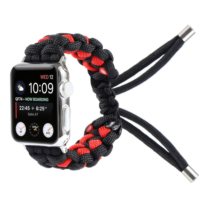 Lisslune | Braided Umbrella Cable Watch Strap for Apple Watch Series 7 45mm / 6 & SE & 5 & 4 44mm / 3 & 2 & 1 42mm (Black Red)