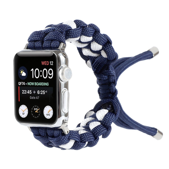 Lisslune | Braided Umbrella Cord Watch Strap for Apple Watch Ultra 49mm & Watch Ultra 2 49mm / Series 9 & 8 & 7 45mm / SE 3 & SE 2 & 6 & SE & 5 & 4 44mm / 3 & 2 & 1 42mm (Dark Blue)