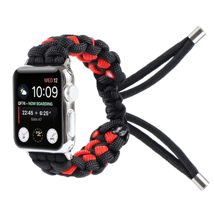 Lisslune | Braided Umbrella Cord Watch Band for Apple Watch Series 9&8&7 41mm / SE 3&SE 2&6&SE&5&4 40mm / 3&2&1 38mm (Black Red)