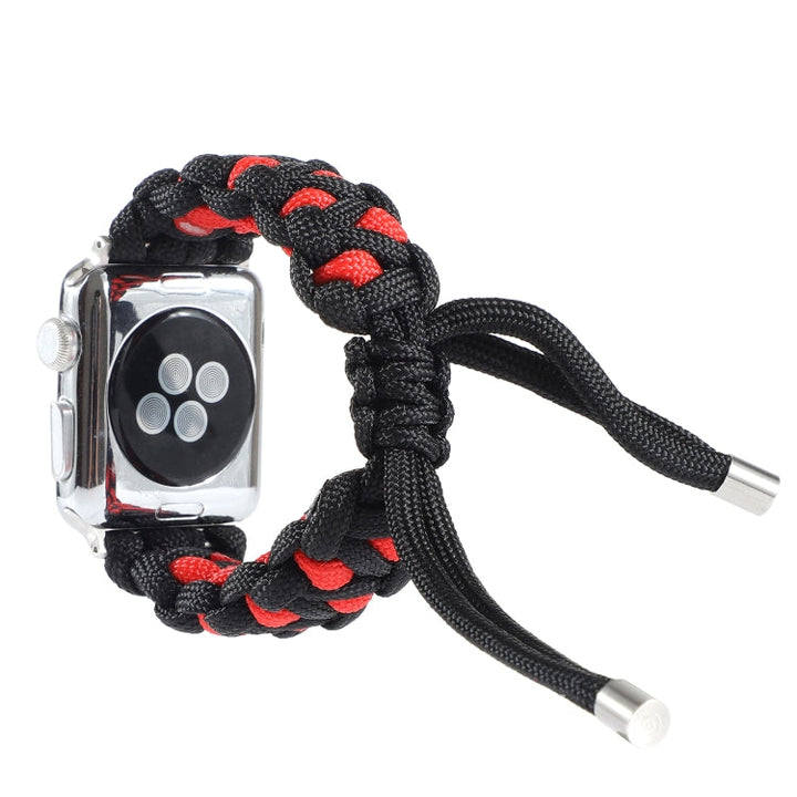 Lisslune | Braided Umbrella Cord Watch Band for Apple Watch Series 9&8&7 41mm / SE 3&SE 2&6&SE&5&4 40mm / 3&2&1 38mm (Black Red)