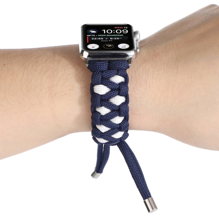 Lisslune | Braided Umbrella Cord Watch Band for Apple Watch Series 9&8&7 41mm / SE 3&SE 2&6&SE&5&4 40mm / 3&2&1 38mm (Navy Blue)
