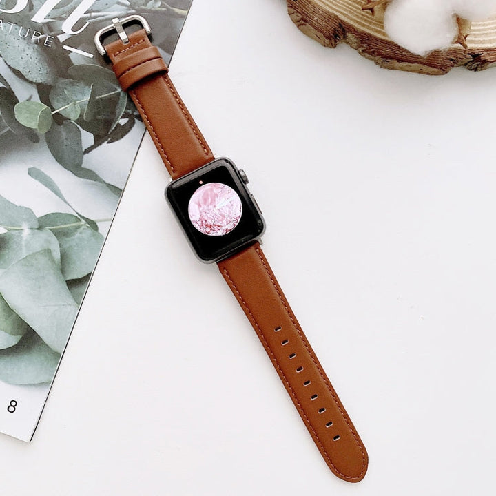 Lisslune | D Character Buckle Smooth Texture Watch Band For Apple Watch Series 9&8&7 41mm / SE 3&SE 2&6&SE&5&4 40mm / 3&2&1 38mm (Coffee)