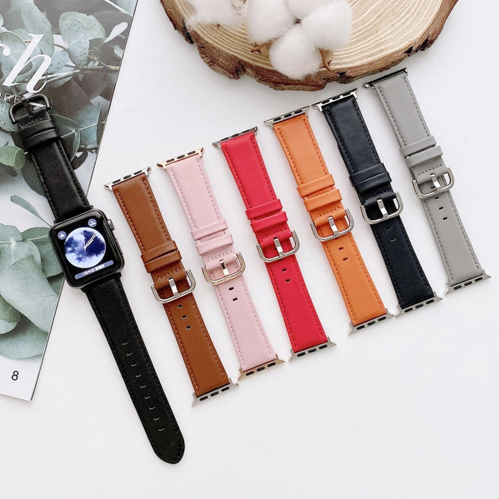 Lisslune | D Character Buckle Smooth Texture Watch Band For Apple Watch Series 7 45mm / 6 & SE & 5 & 4 44mm / 3 & 2 & 1 42mm (Brown)
