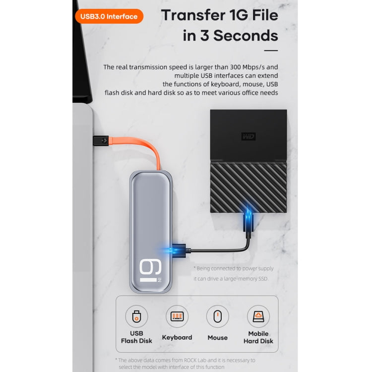 Lisslune | ROCK TR06 6 In 1 Type-C / USB-C to RJ45 Multi-Function Docking Station