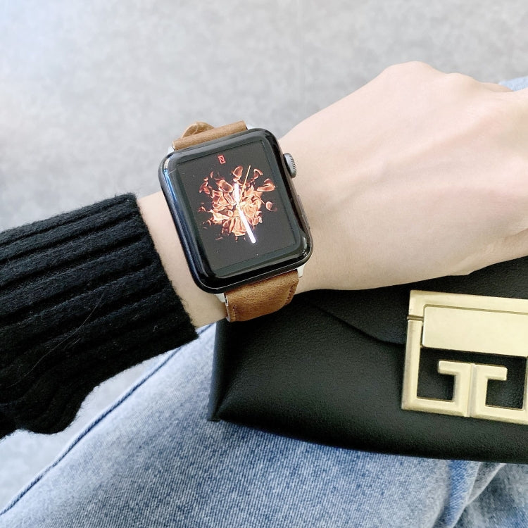 Lisslune | Crazy Horse Pattern + Flat Textile Leather Watch Band for Apple Watch Series 7 45mm / 6 & SE & 5 & 4 44mm / 3 & 2 & 1 42mm (Black)