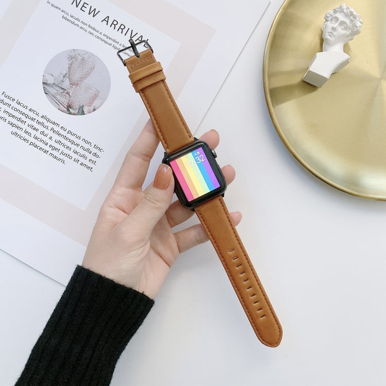 Lisslune | Crazy Horse Texture + Flat Texture Leather Watch Band for Apple Watch Ultra 49mm & Watch Ultra 2 49mm / Series 9 & 8 & 7 45mm / SE 3 & SE 2 & 6 & SE & 5 & 4 44mm / 3 & 2 & 1 42mm (Light Brown)