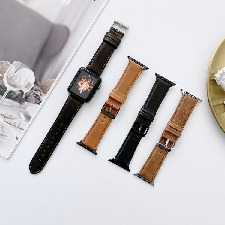 Lisslune | Crazy Horse Texture + Flat Textile Leather Watch Band for Apple Watch Ultra 49mm & Watch Ultra 2 49mm / Series 9 & 8 & 7 45mm / SE 3 & SE 2 & 6 & SE & 5 & 4 44mm / 3 & 2 & 1 42mm (Dark Brown)