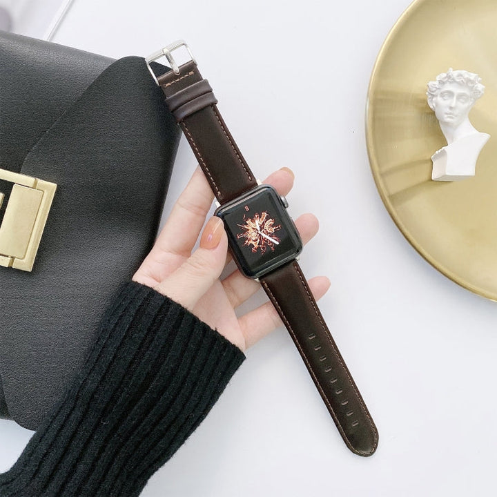 Lisslune | Crazy Horse Texture + Flat Texture Leather Watch Band for Apple Watch Series 7 41mm / 6 & SE & 5 & 4 40mm / 3 & 2 & 1 38mm (Coffee)