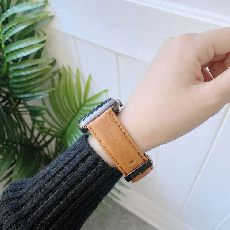Lisslune | Crazy Horse Texture + Flat Texture Leather Watch Band for Apple Watch Series 7 41mm / 6 & SE & 5 & 4 40mm / 3 & 2 & 1 38mm (Black)