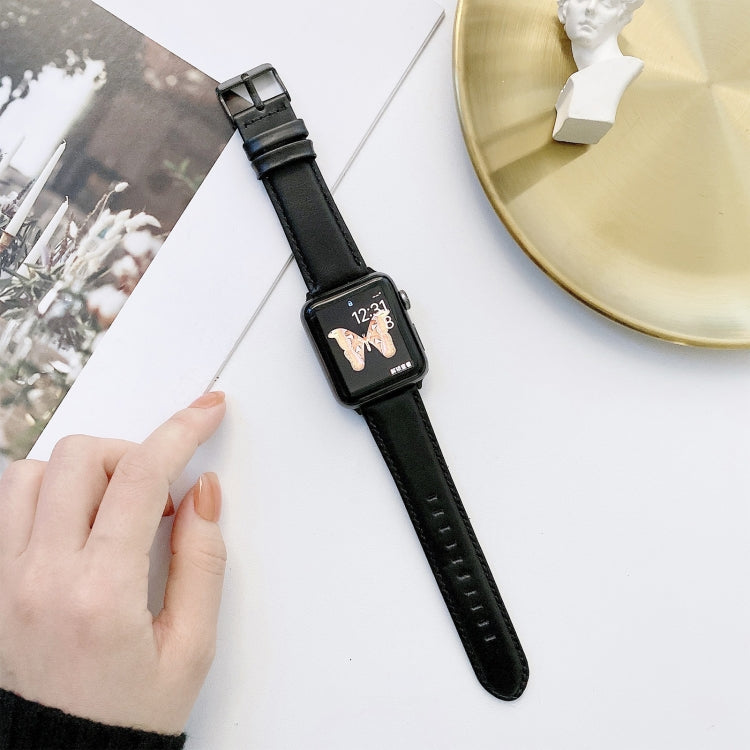 Lisslune | Crazy Horse Texture + Flat Texture Leather Watch Band for Apple Watch Series 7 41mm / 6 & SE & 5 & 4 40mm / 3 & 2 & 1 38mm (Black)