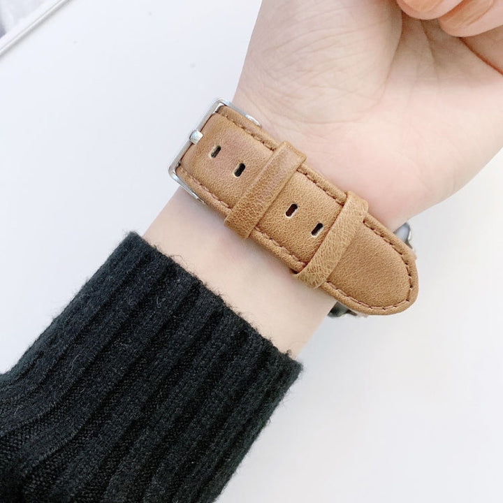 Lisslune | Crazy Horse Texture + Flat Textile Leather Watch Strap for Apple Watch Series 9&8&7 41mm / SE 3&SE 2&6&SE&5&4 40mm / 3&2&1 38mm (Light Brown)