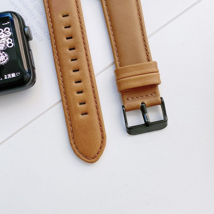 Lisslune | Crazy Horse Texture + Flat Texture Leather Watch Band for Apple Watch Series 9&8&7 41mm / SE 3&SE 2&6&SE&5&4 40mm / 3&2&1 38mm (Dark Brown)
