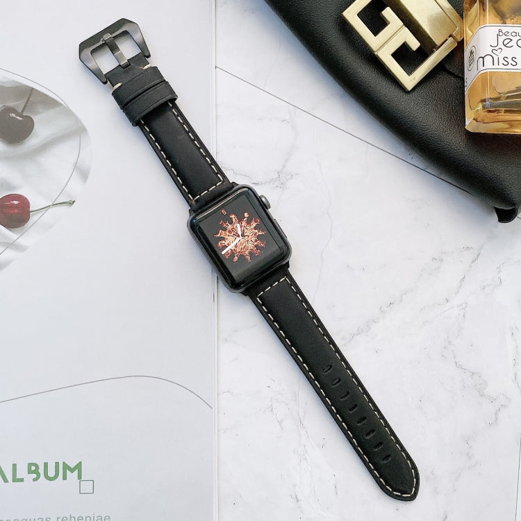 Lisslune | Big Head Buckle Leather Watch Strap for Apple Watch Series 9&8&7 41mm / SE 3&SE 2&6&SE&5&4 40mm / 3&2&1 38mm (Black)