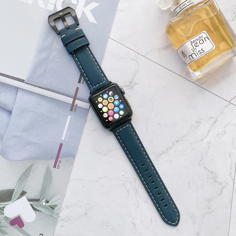 Lisslune | Large Head Buckle Leather Watch Band for Apple Watch Series 9&8&7 41mm / SE 3&SE 2&6&SE&5&4 40mm / 3&2&1 38mm (Blue)