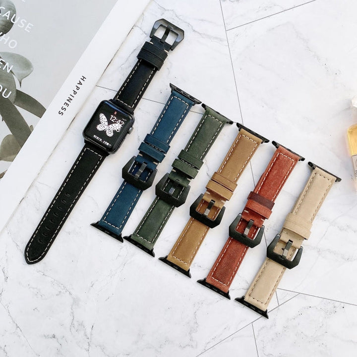 Lisslune | Big Head Buckle Leather Watch Band for Apple Watch Series 9&8&7 41mm / SE 3&SE 2&6&SE&5&4 40mm / 3&2&1 38mm (Red)